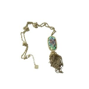 Kendra Scott Rayne Gold Long Pendant Necklace In Abalone Shell